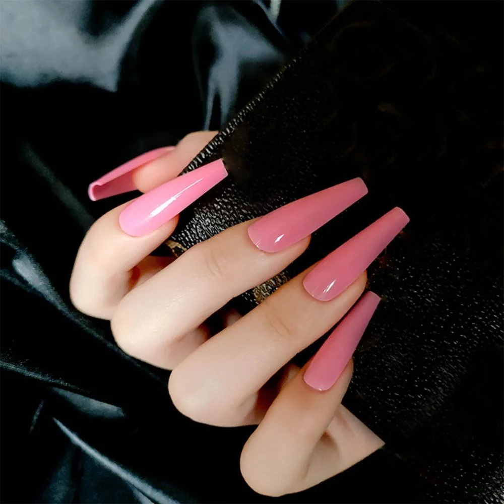 20pcs/box False Nail Tips Clear pink color long Ballerina False Nails detachable Press on Nails Art Full Cover Fake nail Sticker-Nail Inspo