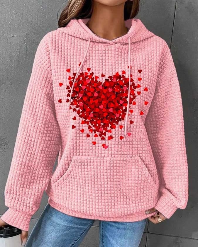 Valentine's Day Pink Heart Print Sweatshirt