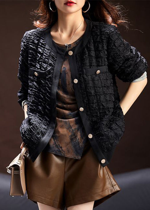 VCSHOES Loose Black Wrinkled Button Cotton Coat Long Sleeve