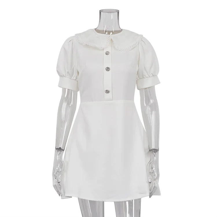 Churchf Churchf Summer French Dress High Sense Doll Collar Short Sleeve Slim Temperament A Line Skirt