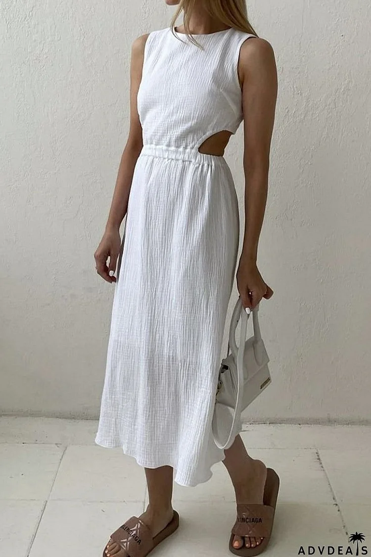 Casual Simplicity Solid Buckle O Neck Sleeveless Dress Dresses