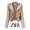 【ZARA】✨Elegancka sk&oacute;rzana kurtka damska, stylowa i wygodna na każdą okazję.