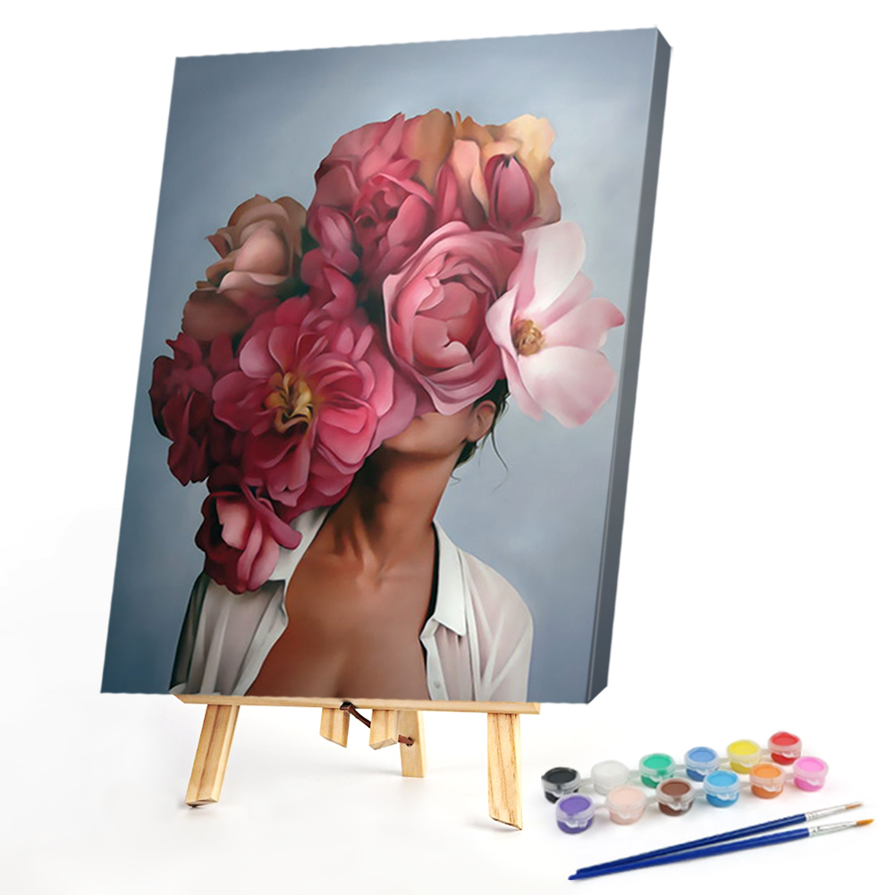 

40*50CM - Paint By Numbers - Pink Flower Head Girl, 501 Original
