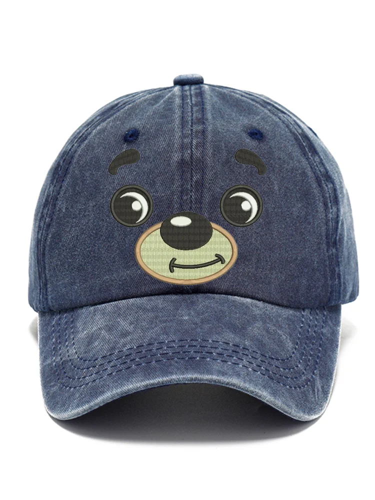 Cute Dog Embroidered Print Linen Blend Hat