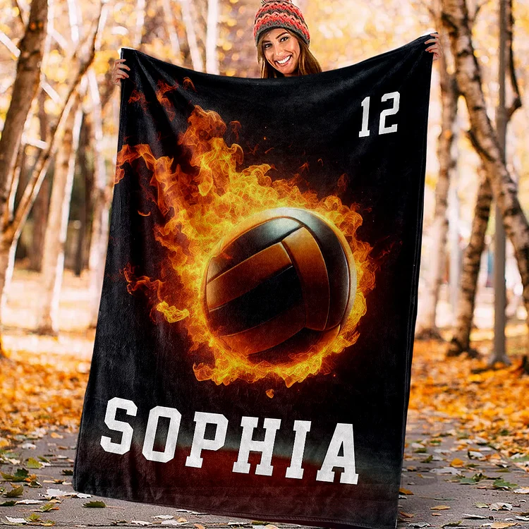 Personalized Volleyball Blanket, Sport Theme Blanket with Number and Name Birthday Team Gift for Athletes Sport Lovers | BKKid740