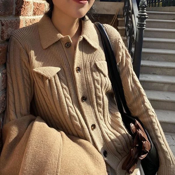 New Women Single Breast Pocket Goddess Fan Full Sleeve 2020 Winter Loose Sweater Top