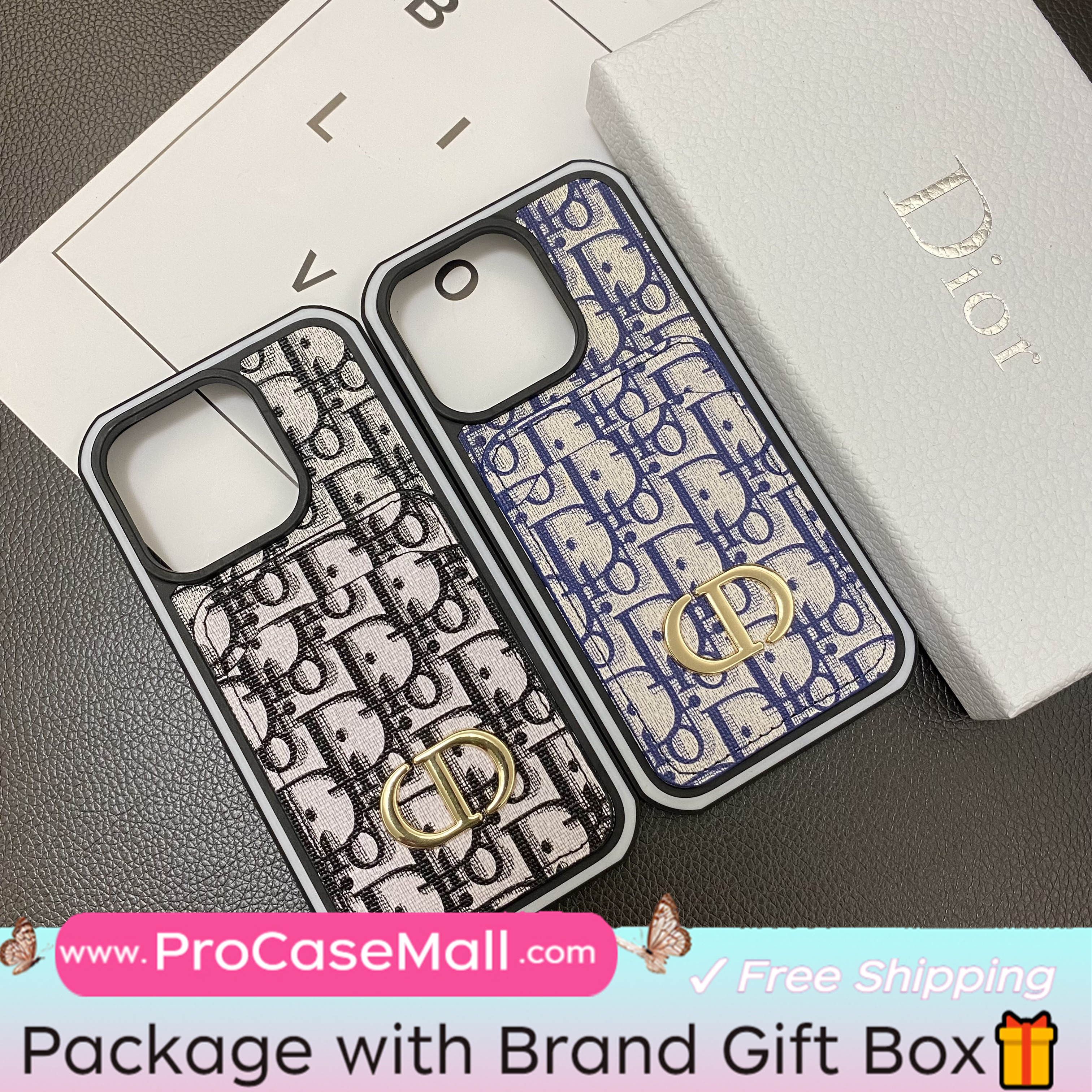 Dior Card Slot Luxury CD Metal Logo Apple iPhone Case