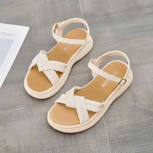 Zhungei Sandals Flat Summer Shoes Woman Suit Female Beige Buckle Strap Clear Heels New Without Gladiator Girls Black Low Comfort Fa