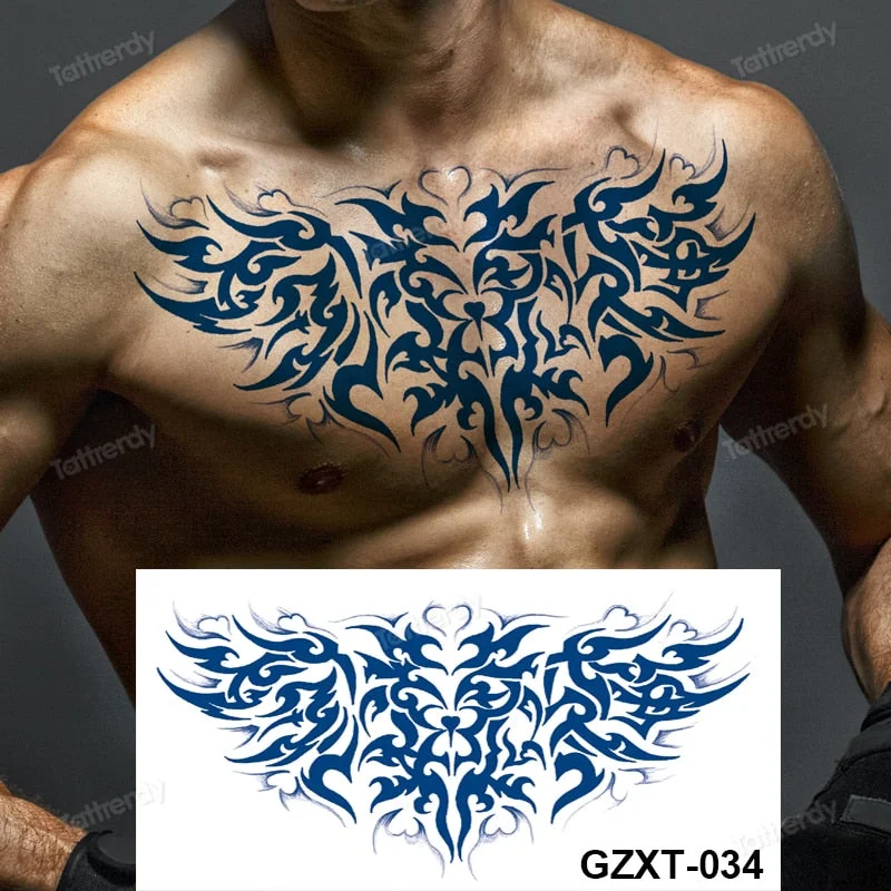 large temporary tattoo juice ink long lasting blue tattoo sticker breast chest totem wings dragon body art painting sexy for men