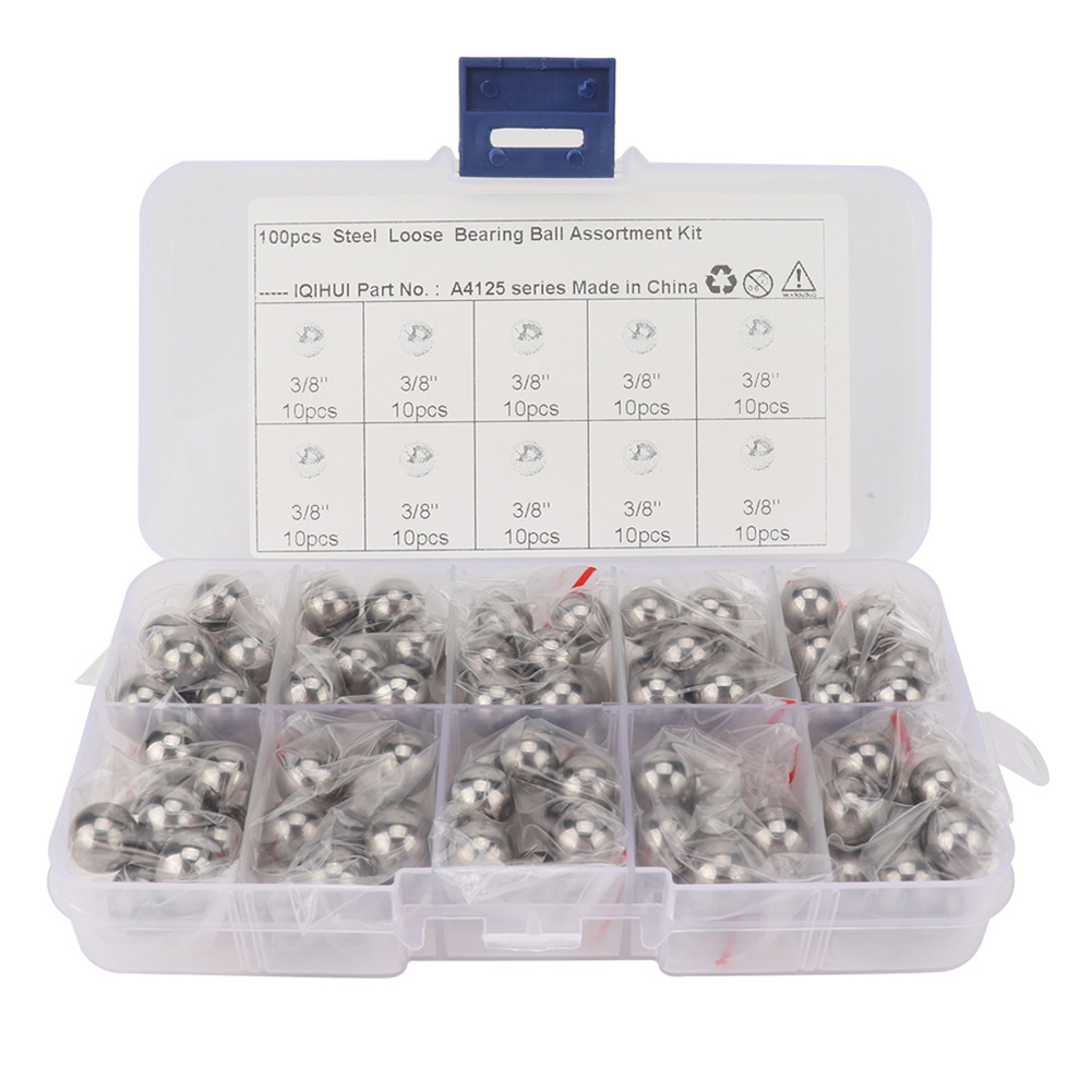 

100pcs Precision Steel Bearing Balls 3/8 inch Grade 25 + Clear Plastic Box, 501 Original