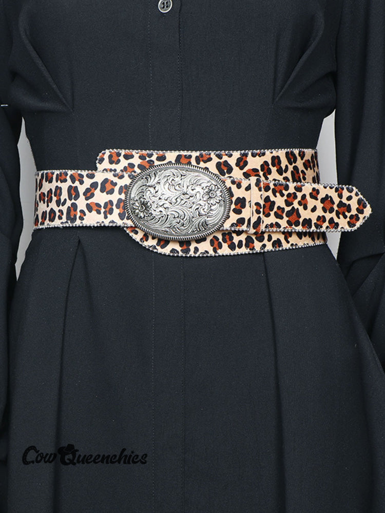 Vintage Western Cowboy Style Leopard Texture Imitation Belt Multi / One