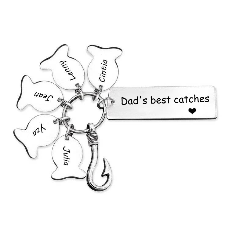 Personalised 5 Names Keychain Fish Charms Keychain Gifts For Daddy - Dad's best catches-Jessemade AU