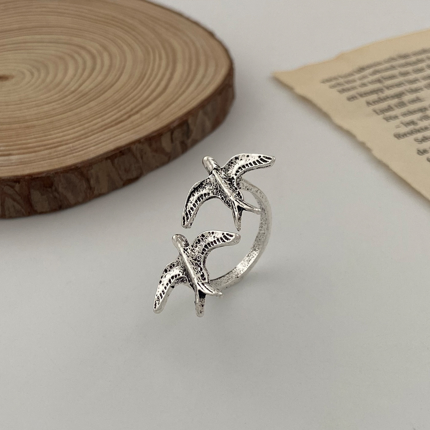 Aged Two Birds Swallow Ring
