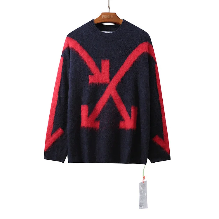 Off White Sweater Off Arrow Men's and Women's Dark Gray Sweater Mohair Sweater