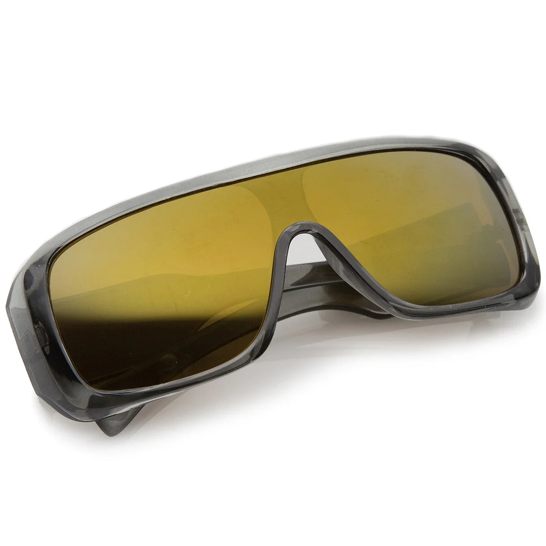 Men's Oversize Goggle Flat Top Mirror Mono Lens Shield glasses 60mm