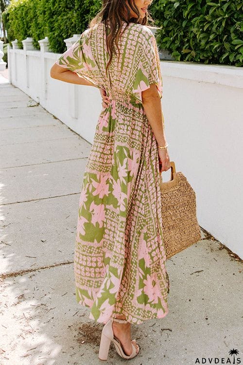 Like Palm Side Slit Bat Maxi Dress