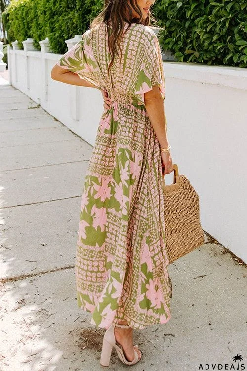 Like Palm Side Slit Bat Maxi Dress