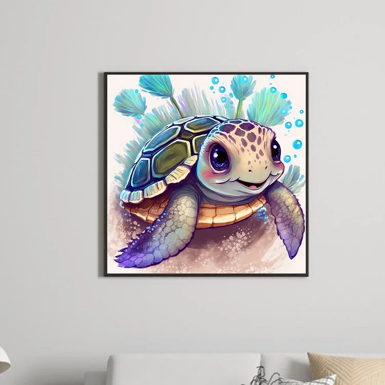 Diamond Painting Deutschland - Diamond Painting picture stretched on a  wooden stretcher, Sea Turtle, round diamonds, approx. 30x30cm, full picture