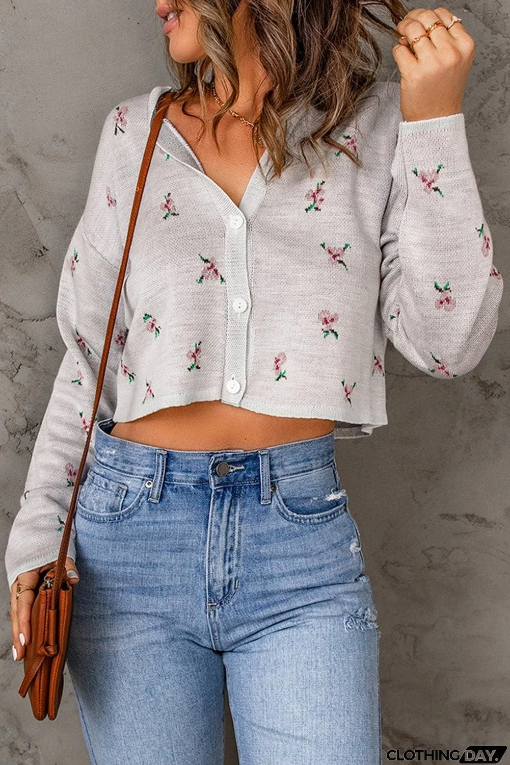 Floral Button Down Cropped Cardigan