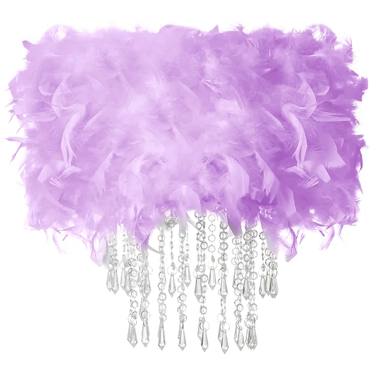 Waneway Feather Lampshade with Acrylic Droplets, Fluffy Lamp Shade for Ceiling Light, Pendant Light, Chandelier, Table Lamp or Floor Lamp, Bedroom Living Hallway Decoration, Purple