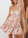 Floral Printed Loose Condole Belt Mini Dress