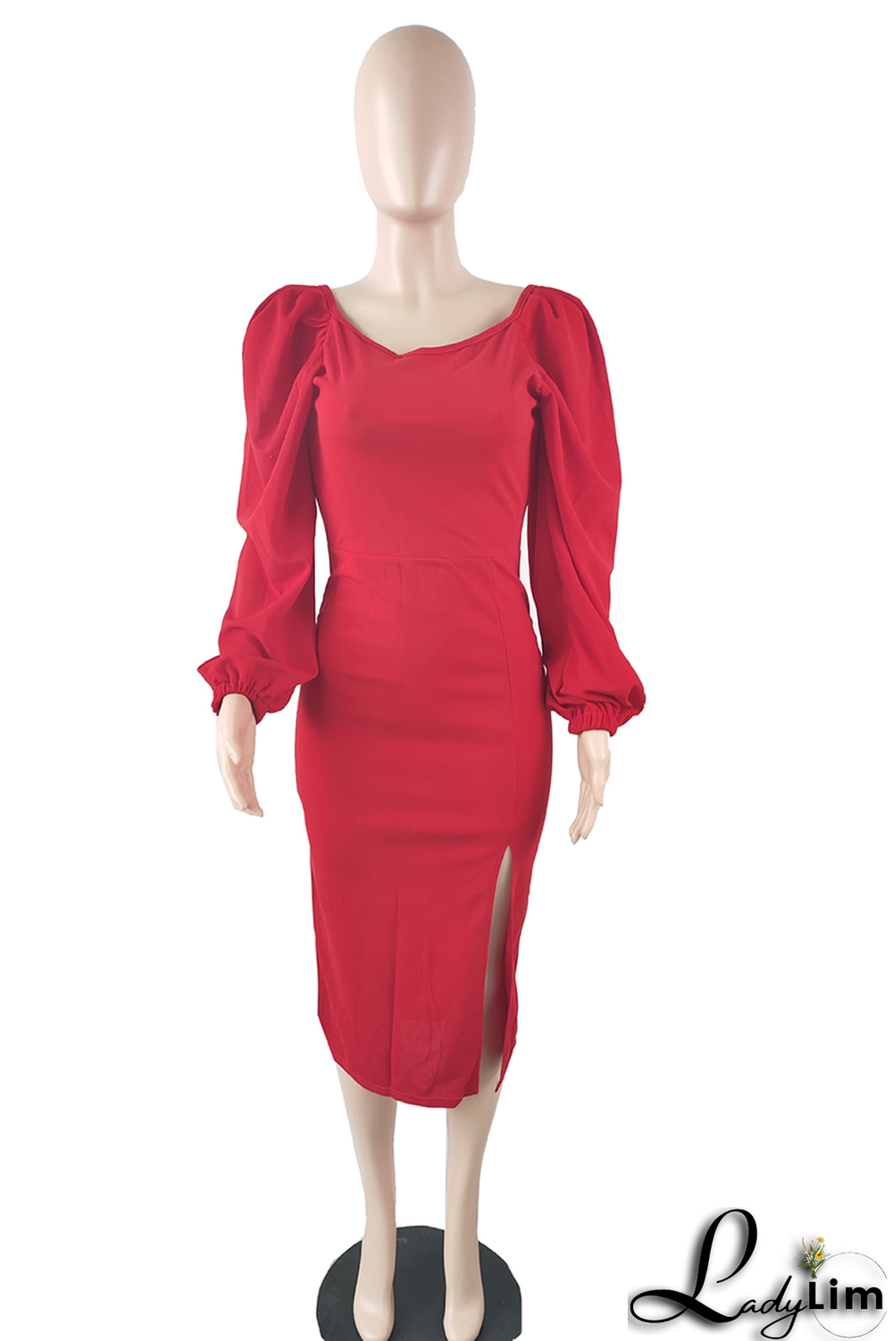 Sky Blue Fashion Solid High Opening Square Collar Pencil Skirt Dresses