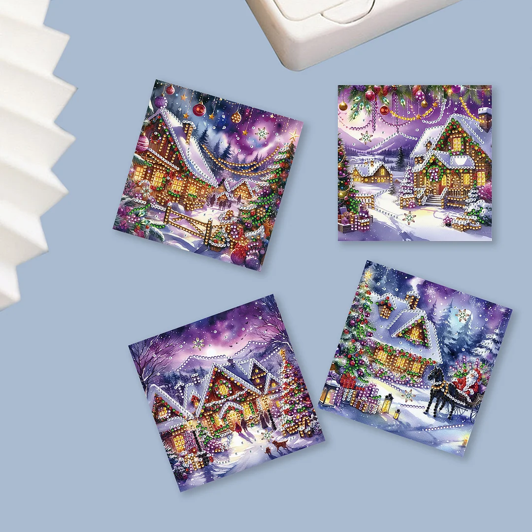6Pcs Christmas House DIY Diamond Painting Card for Friends Family Gift