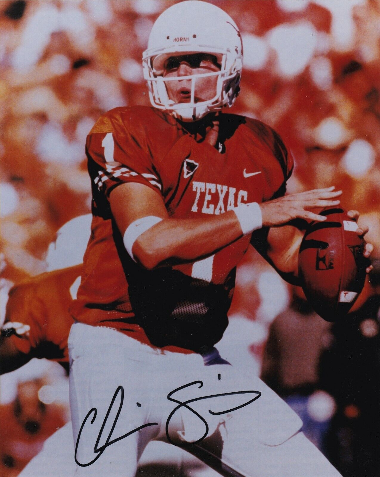 CHRIS SIMMS TEXAS LONGHORNS ACTION SIGNED 8X10