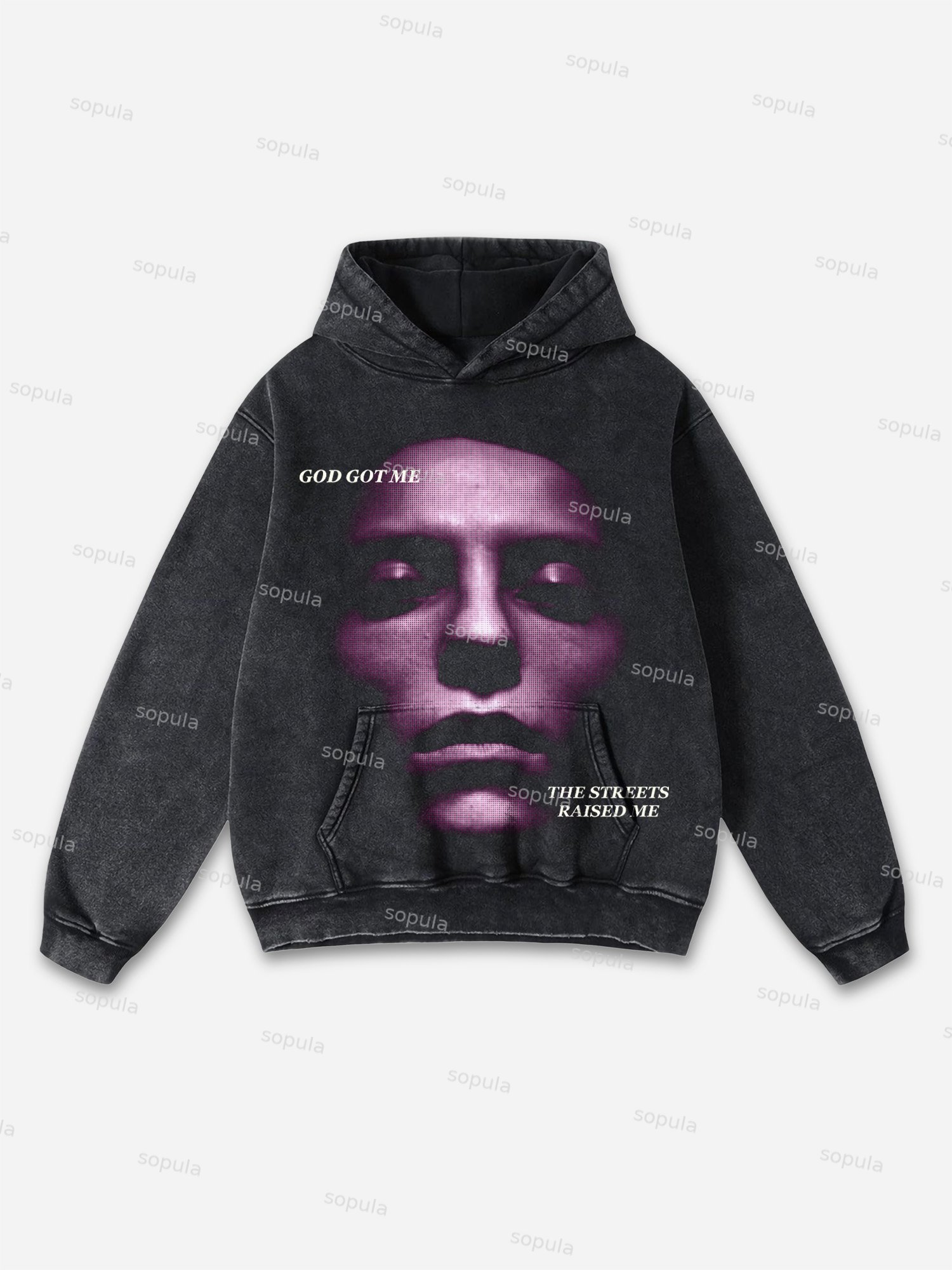 Blurred Network Portrait Graphic Washed Hoodie - SOPULA