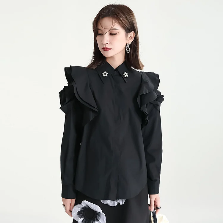 Chic Splicing Long Sleeve Ruffled Shirt