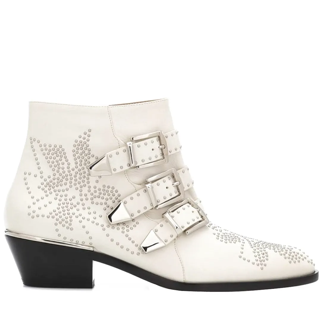 Women's Rivets Metal Buckle Low Heels Ankle Boots-vocosishoes
