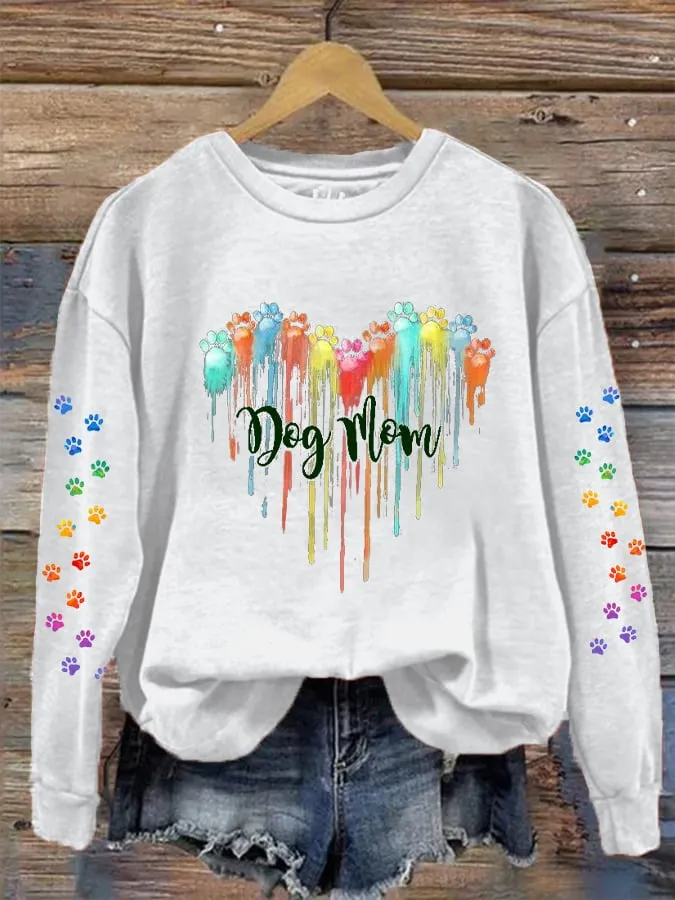 Women's  Colored Dog Paws Dog Mom Prnted Sweatshirt