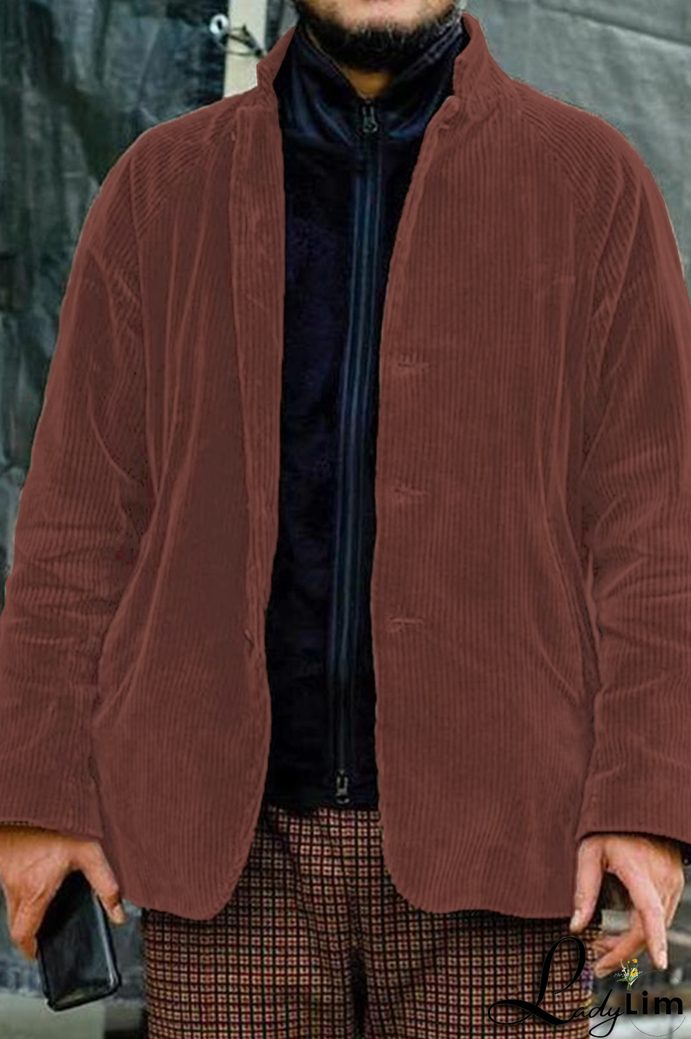 Black Casual Vintage Solid Pocket Buckle Turn-back Collar Outerwear