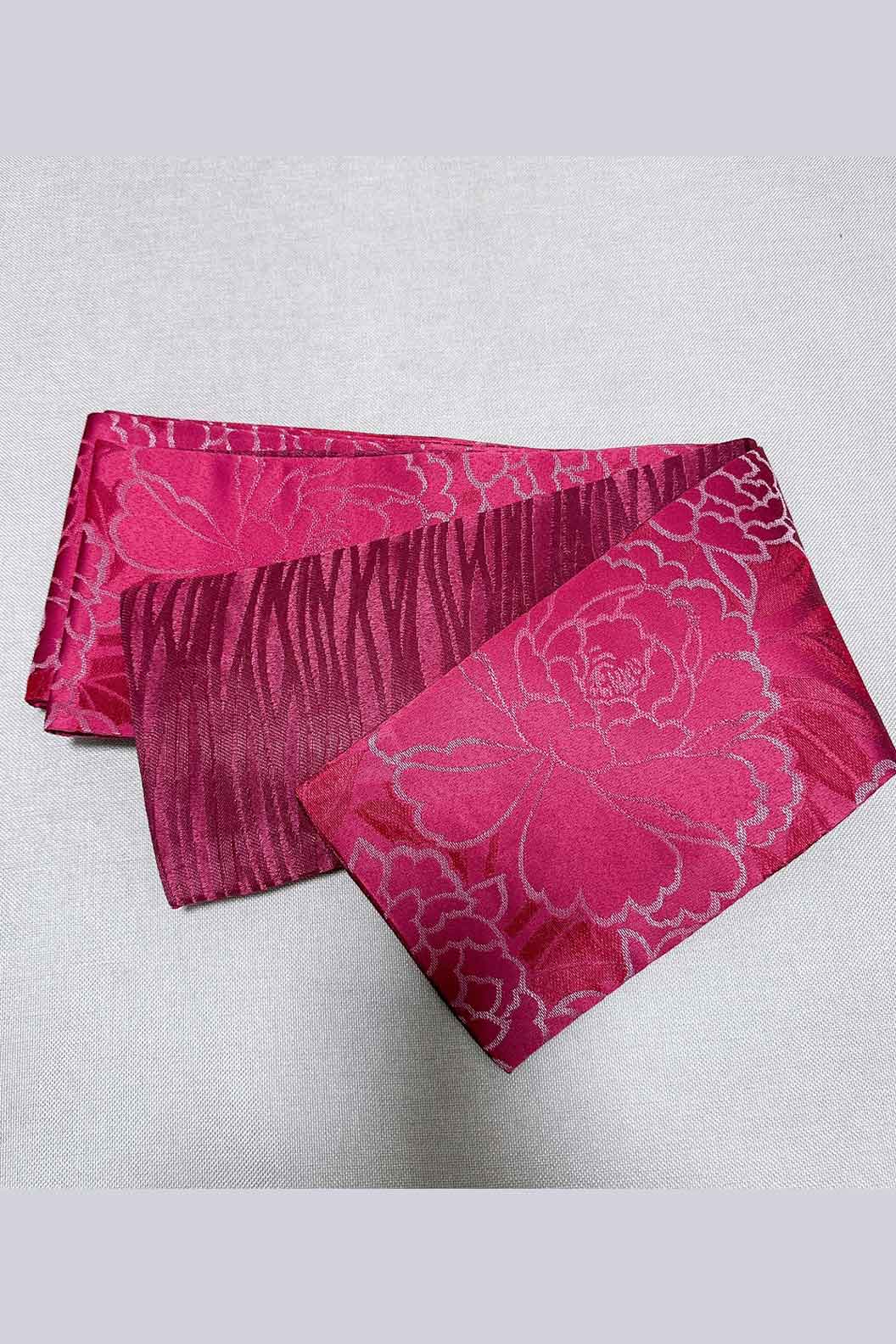 Flat Obi Belt--Magenta With Peony Stupa Stones