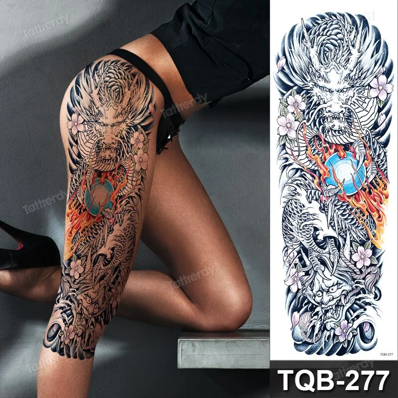 Totem Tribal Dragon Dragon Wolf Temporary Tattoos Full Arm Sleeve Large Body Art Painting Men Adult Sexy Tattoo Waterproof Black