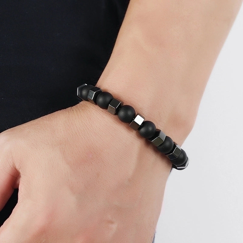 Minimalist Geometric Glass Black Gallstone No Inlaid Beaded Chain Bracelets In Bulk