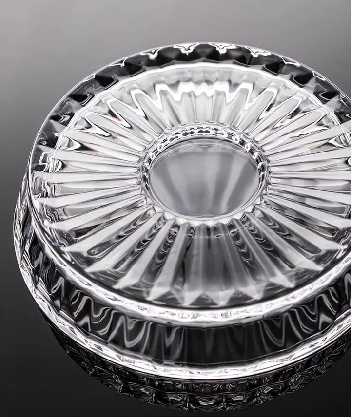 Extreme close-up of the diamond cutting patterns and detailing on the glass