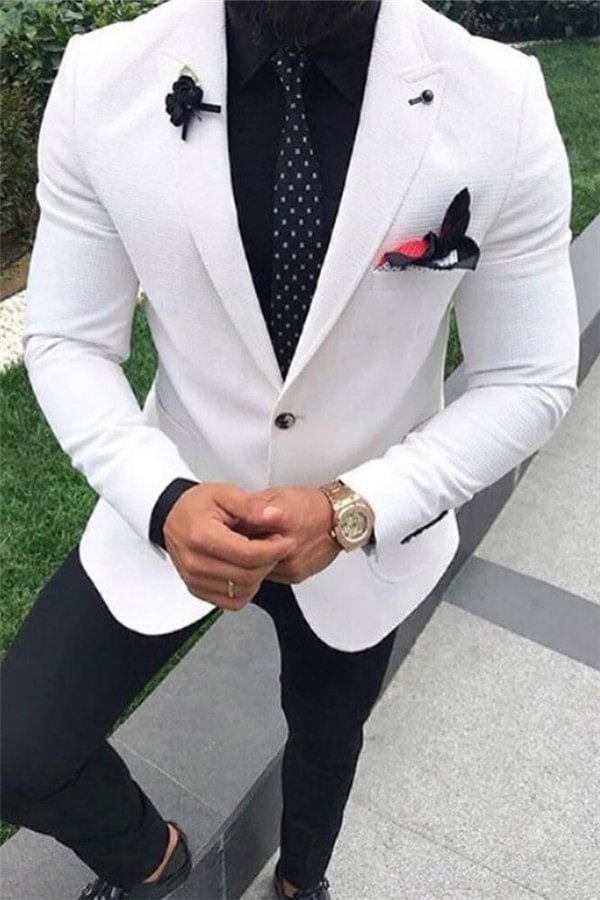 White Peak Lapel Unique Wedding Suit or Men Two Pieces | Ballbellas Ballbellas