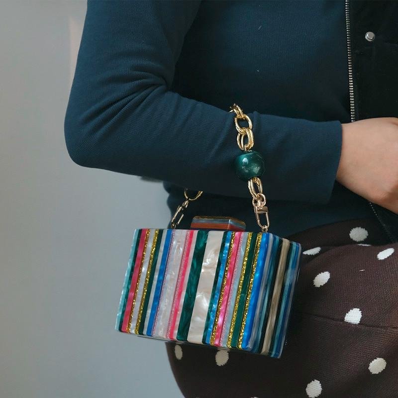 Sequin Handbag Marble Pearl Striped Woman Evening Bag-VESSFUL