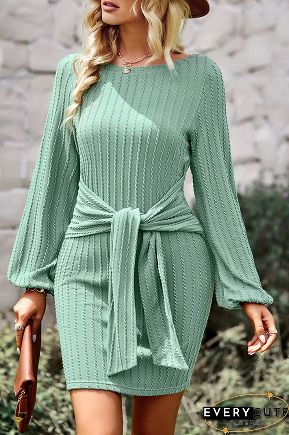 Casual Solid Bandage O Neck Pencil Skirt Dresses