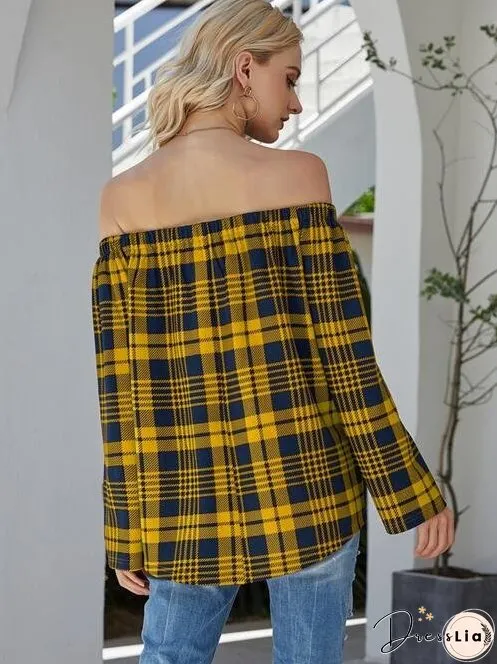Off-Shoulder Striped Long Sleeve T-Shirt