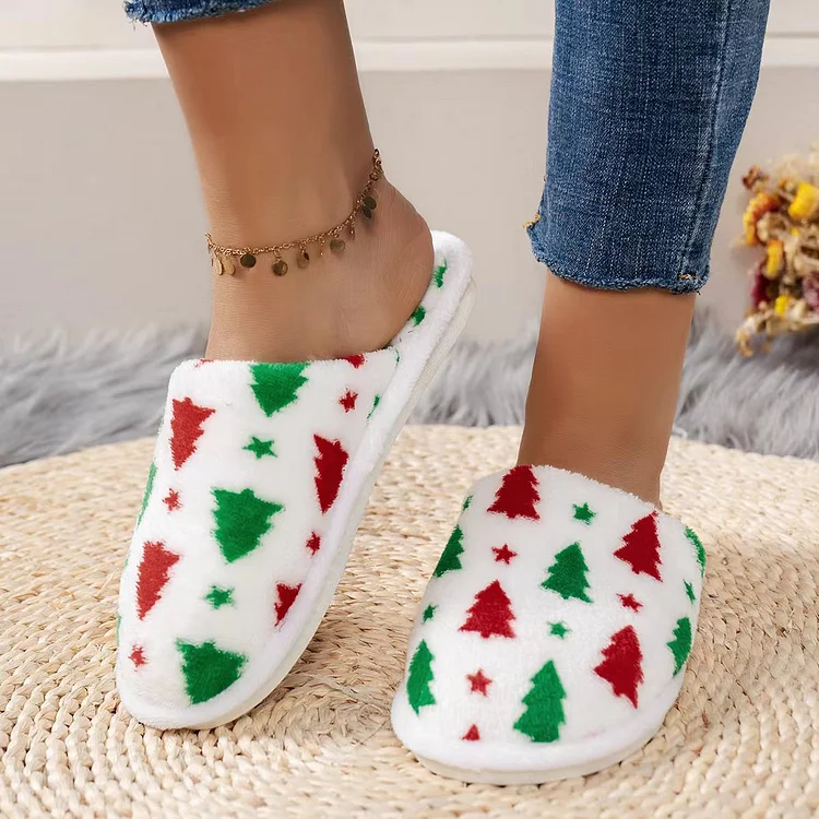 Warm Christmas Fuzzy Fur Slippers Fluffy Slide Shoes