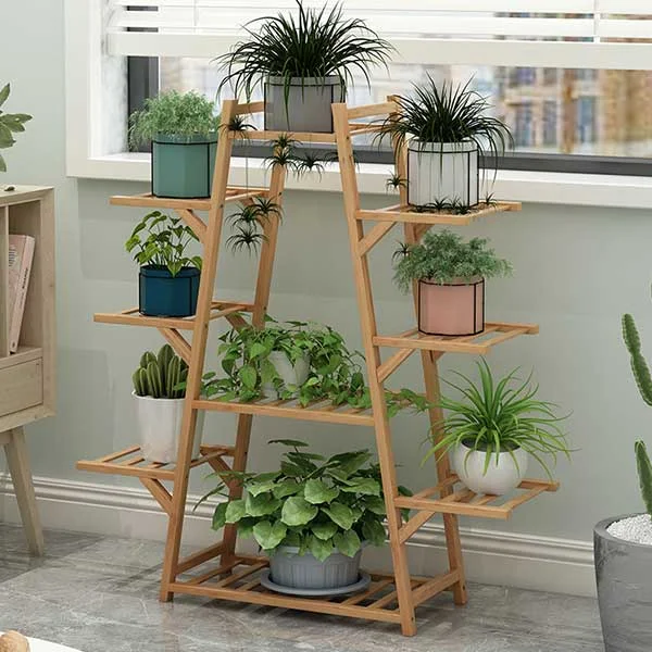 GLVEE Bamboo 9-Tier Plant Stand with Wheels 