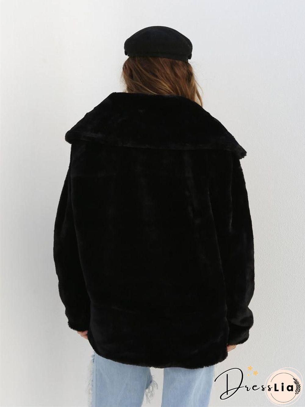 Fashion Solid Color Sexy Plush Lapel Coat