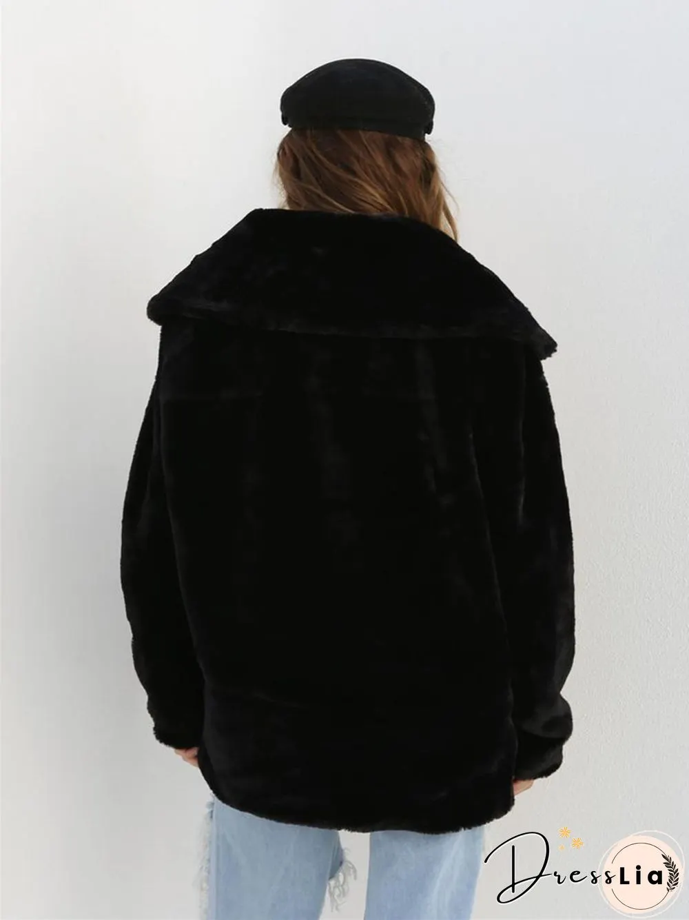 Fashion Solid Color Sexy Plush Lapel Coat
