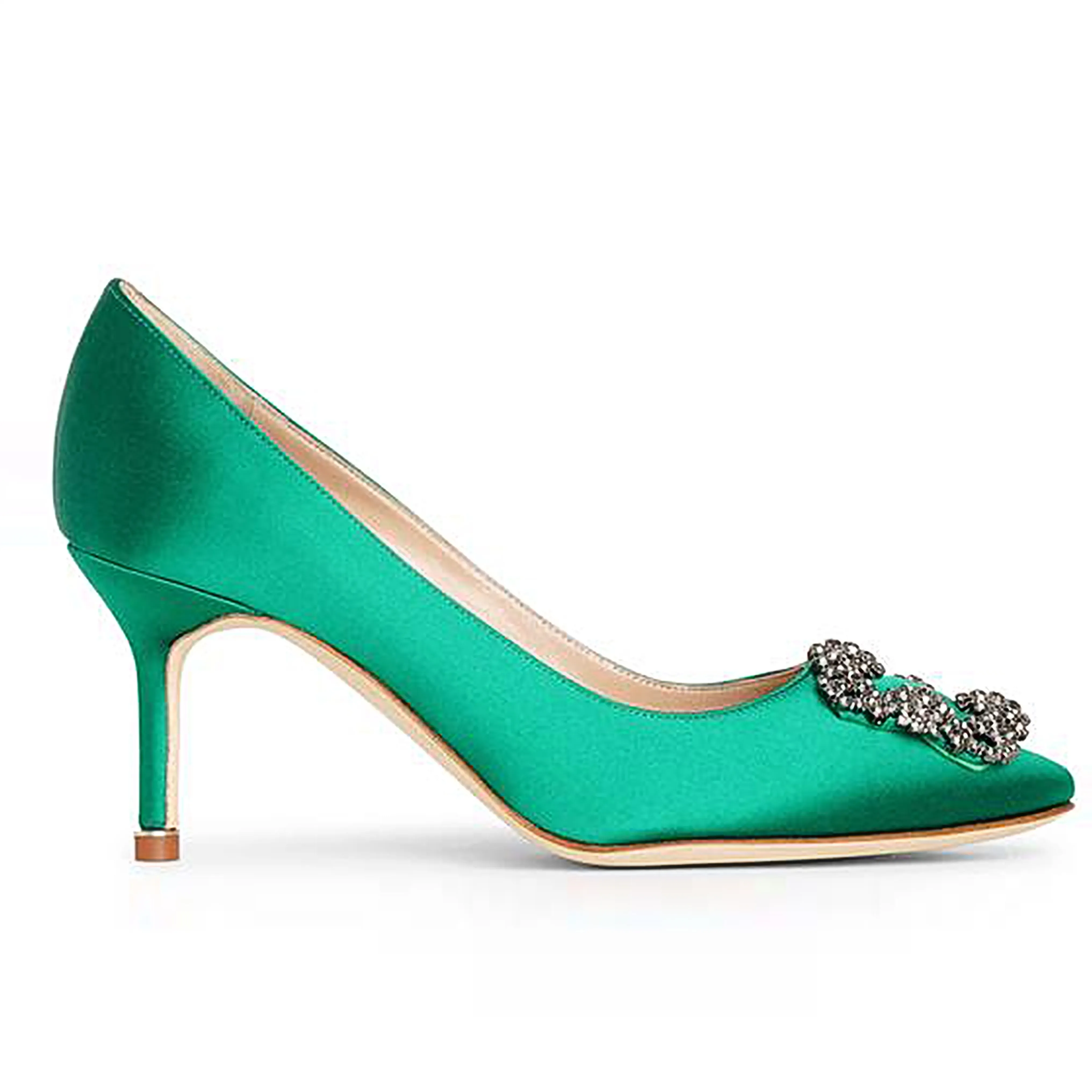75mm Women's Slik Shoes Diamond Party Wedding Green Pumps-vocosishoes