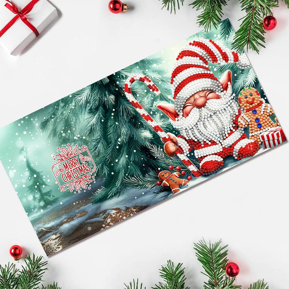 12pcs DIY Christmas Santa Claus Special Shape Diamond Panting Greeting Card【With White Envelope】