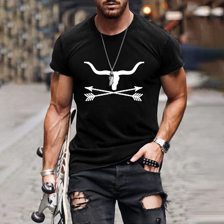 BrosWear Men'S Western Arrow Bull Head Print T-Shirt