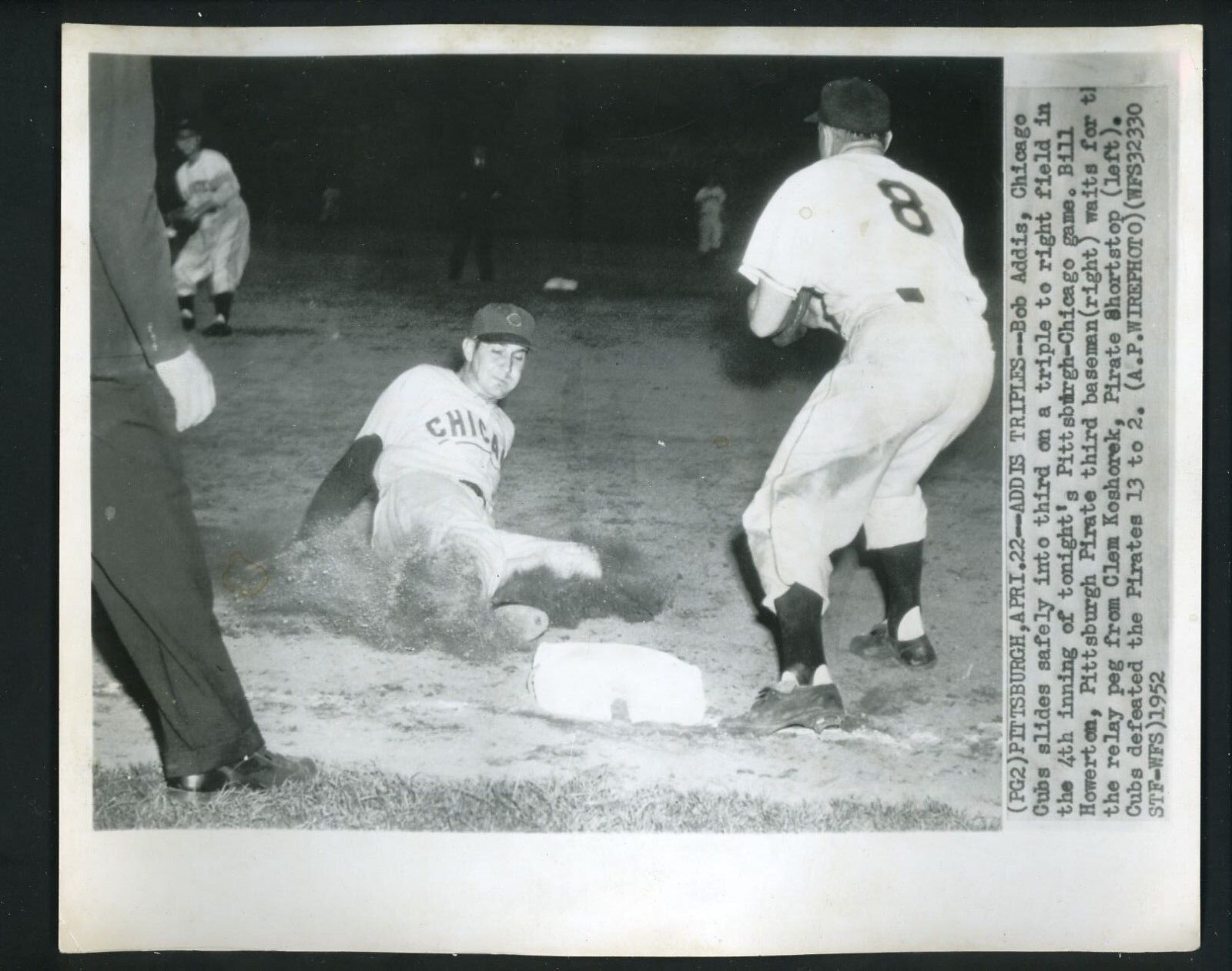 Bob Addis & Bill Howerton 1952 Press Photo Poster painting Chicago Cubs Pittsburgh Pirates