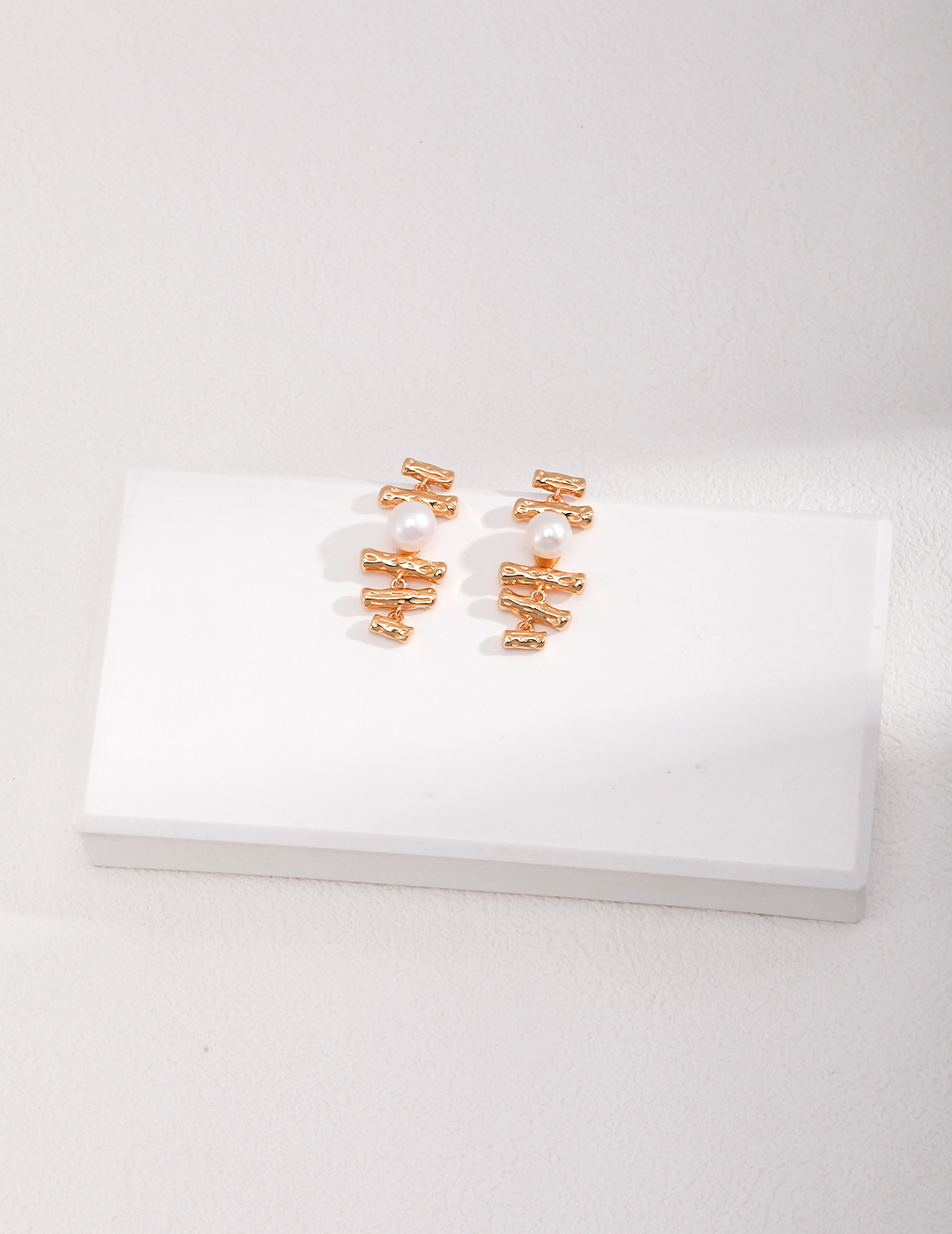 Textured Gold Branch Pearl Earrings